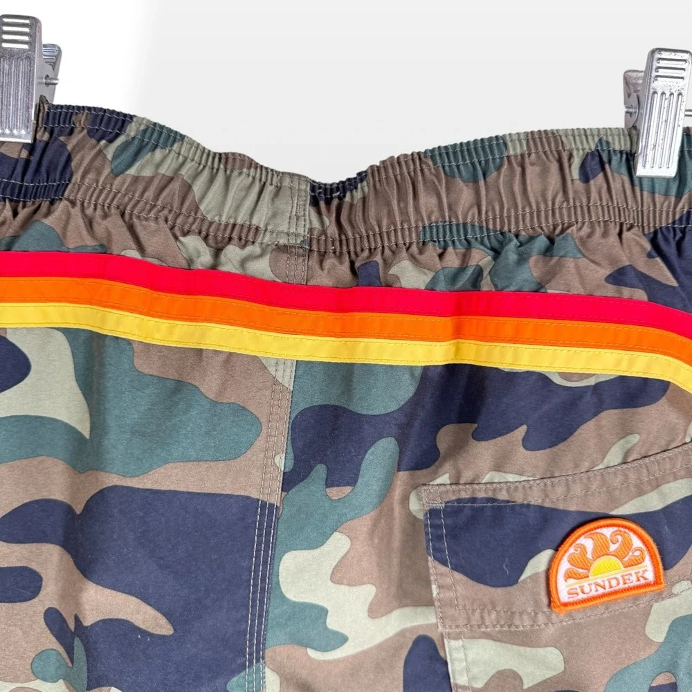 Sundek Mens Swim Trunks Size Large Camo Rainbow Stripe Swimming Board Shorts